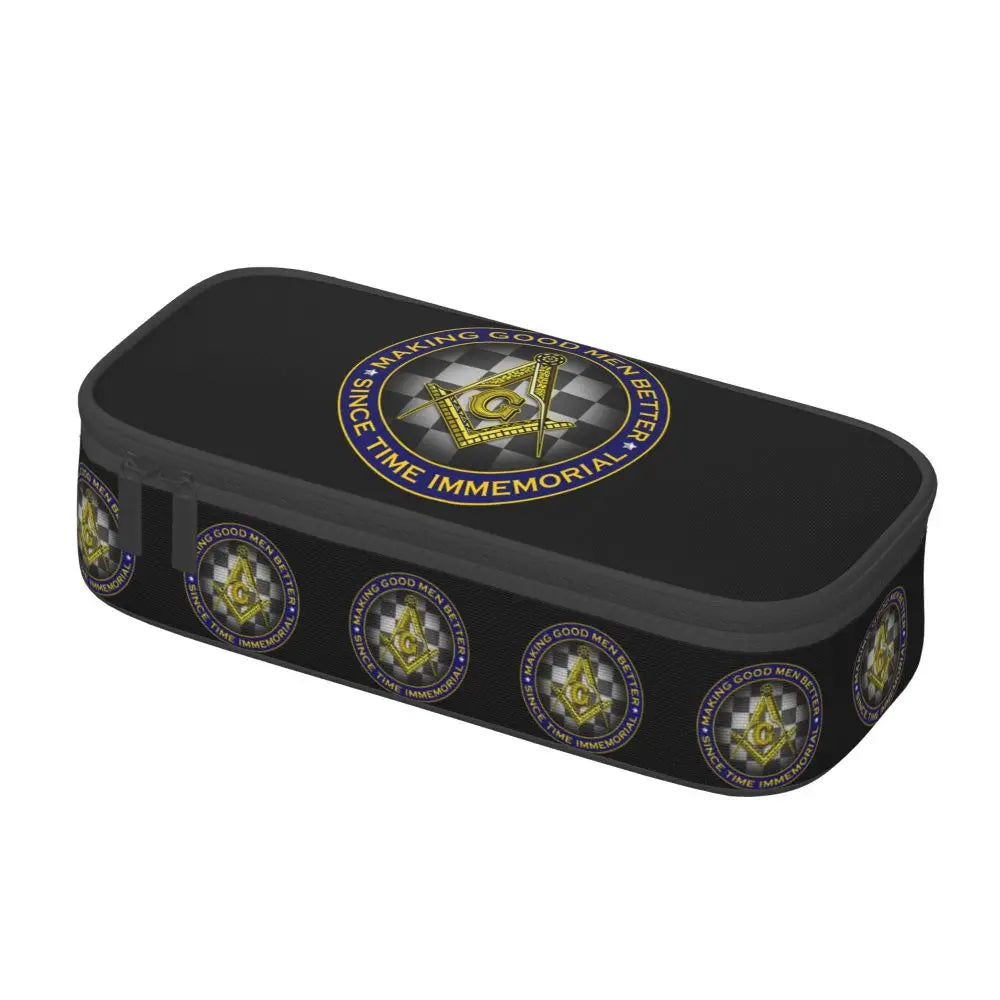 Custom Cute Gold Square Compass Masonic Freemason Pencil Cases for Freemasonry Mason Pencil Pouch School Accessories