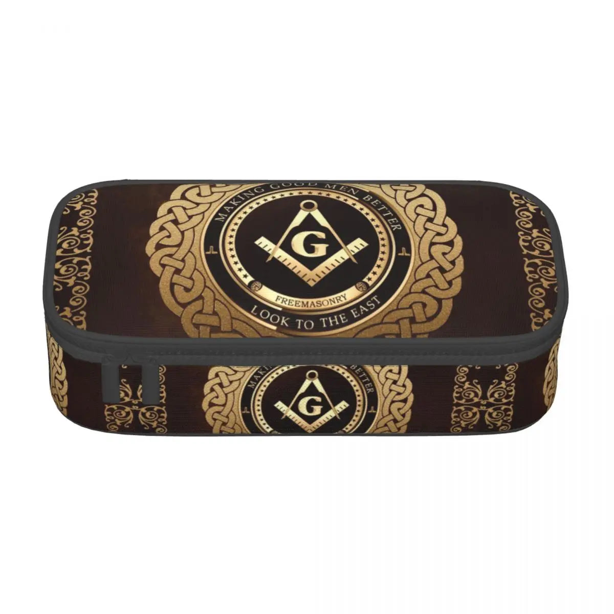 Custom Cute Gold Square Compass Masonic Freemason Pencil Cases for Freemasonry Mason Pencil Pouch School Accessories