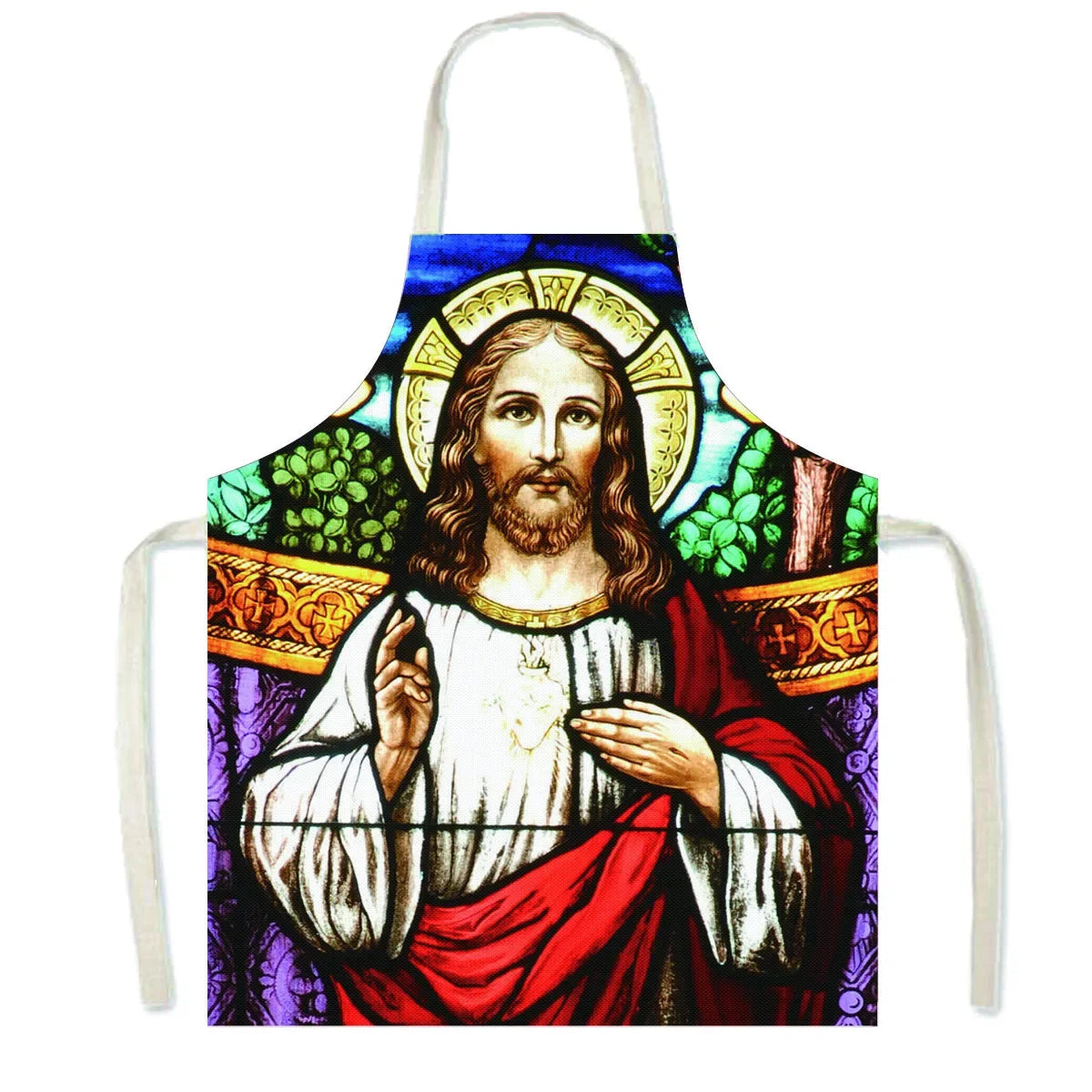 Vintage Religion Jesus Print Kitchen Aprons Women Men Home Cleaning Clothing Linen Pinafore Waterproof Chef Cooking Apron