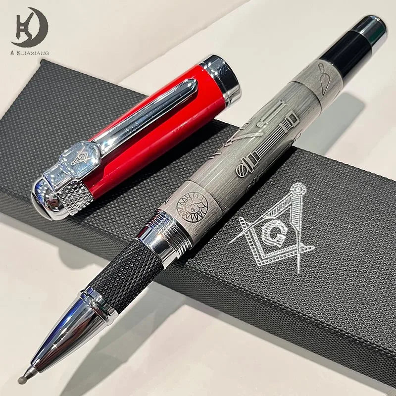 Masonic Symbols Noblest Ancient Silver Heavy Weight Silvery Clip Masonic Writing rollerball Pen With Gift Box
