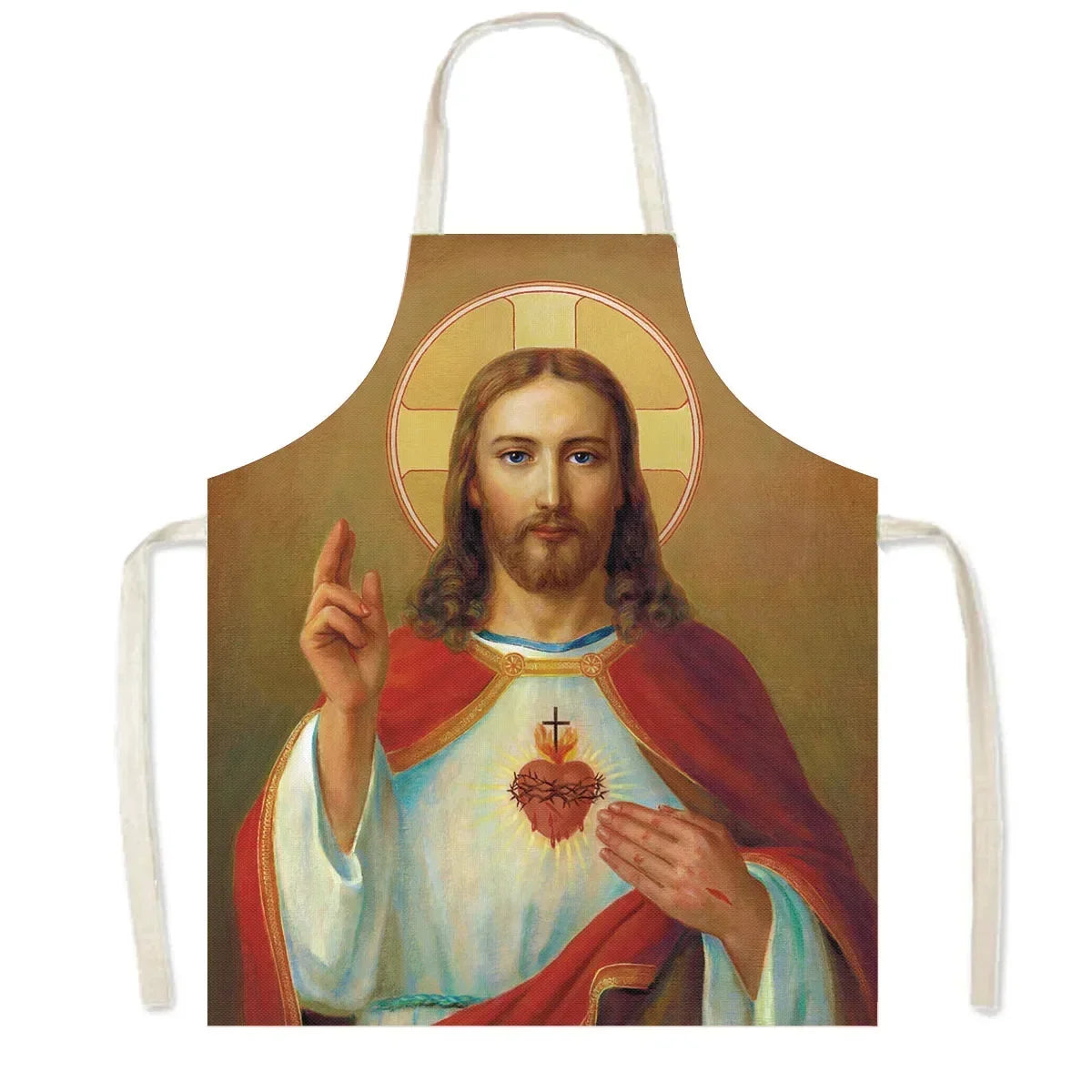 Vintage Religion Jesus Print Kitchen Aprons Women Men Home Cleaning Clothing Linen Pinafore Waterproof Chef Cooking Apron