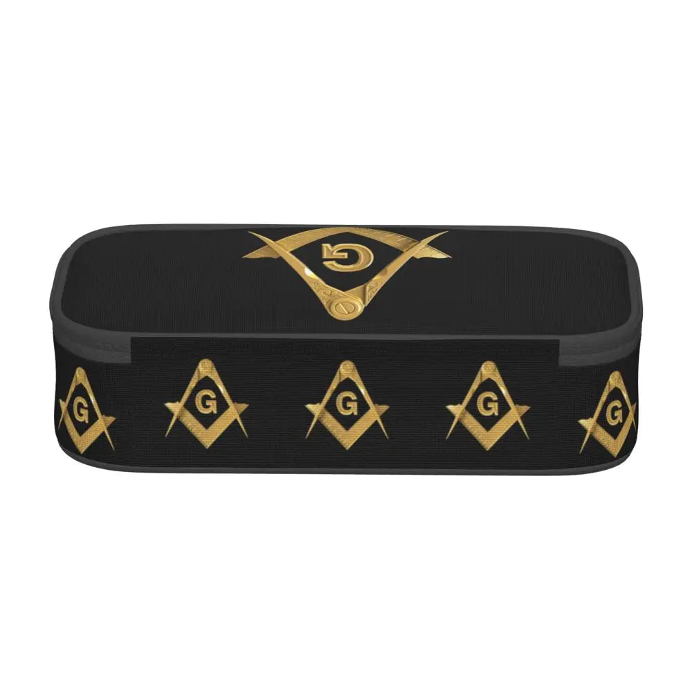 Custom Cute Gold Square Compass Masonic Freemason Pencil Cases for Freemasonry Mason Pencil Pouch School Accessories