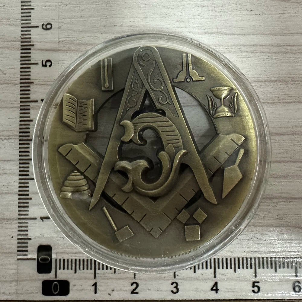 Freemasonry Coin Masonic Freemason Badge Token Free Mason's Symbol Bronze Hollow Carving Challenge Coin Collection