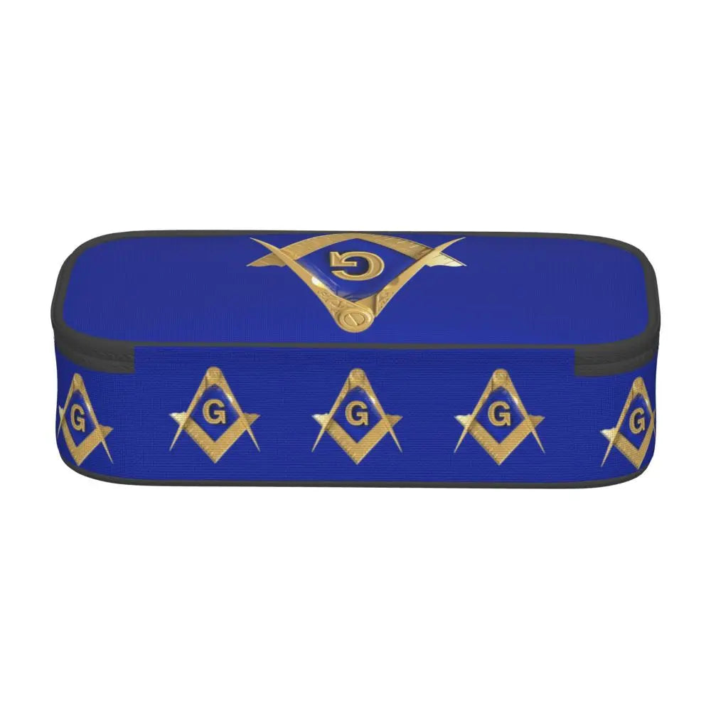 Custom Cute Gold Square Compass Masonic Freemason Pencil Cases for Freemasonry Mason Pencil Pouch School Accessories