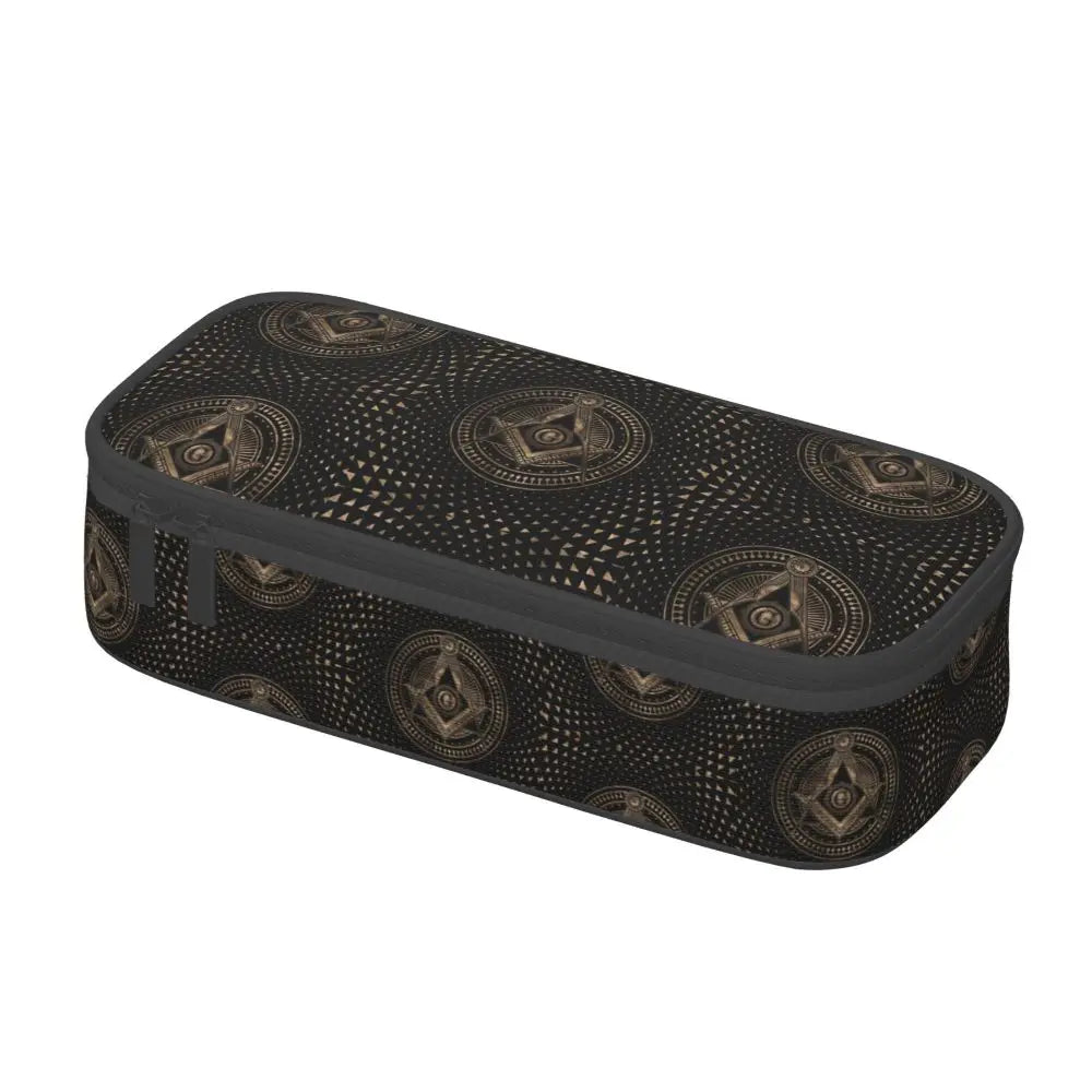 Custom Cute Gold Square Compass Masonic Freemason Pencil Cases for Freemasonry Mason Pencil Pouch School Accessories