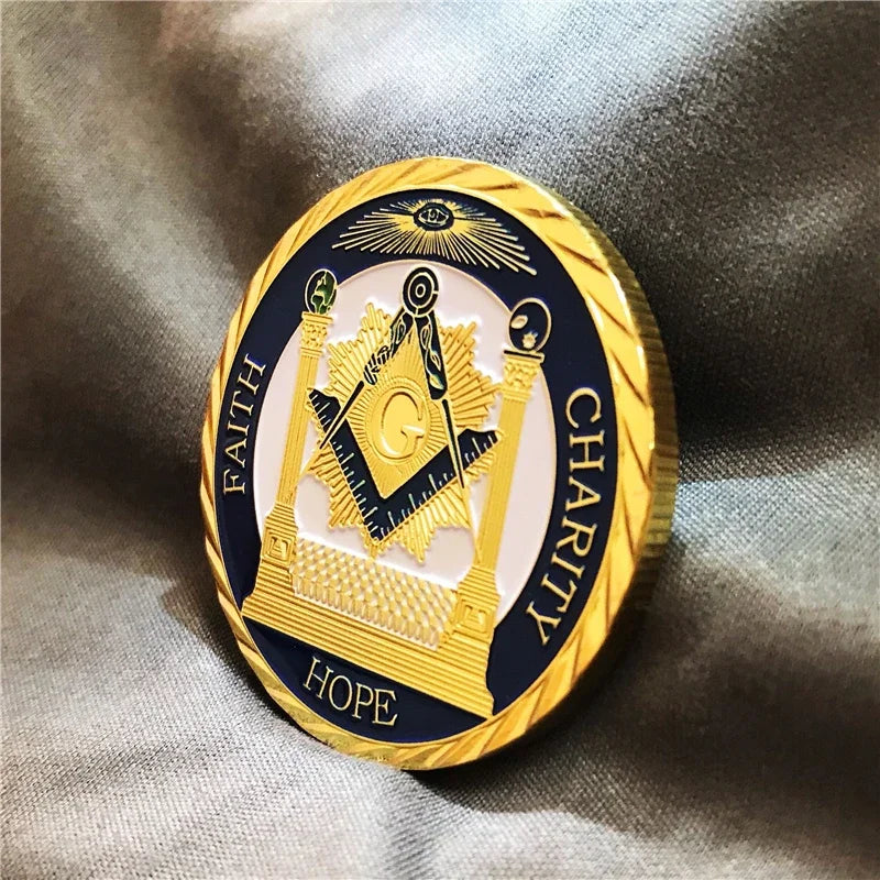 Masonic Brotherhood Challenge Coins All Seeing Eye Faith Hope Charity Proud Freemason Symbol Mason Collectibles for Brother Gift