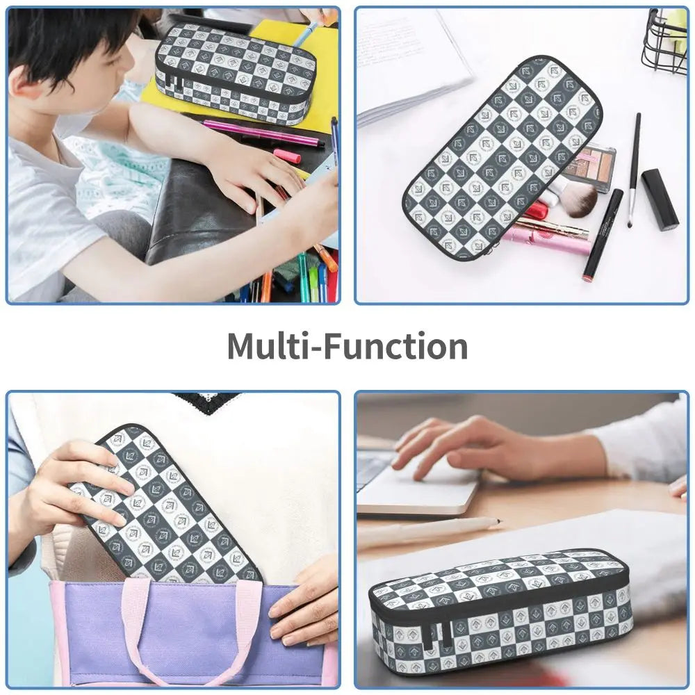 Custom Cute Gold Square Compass Masonic Freemason Pencil Cases for Freemasonry Mason Pencil Pouch School Accessories