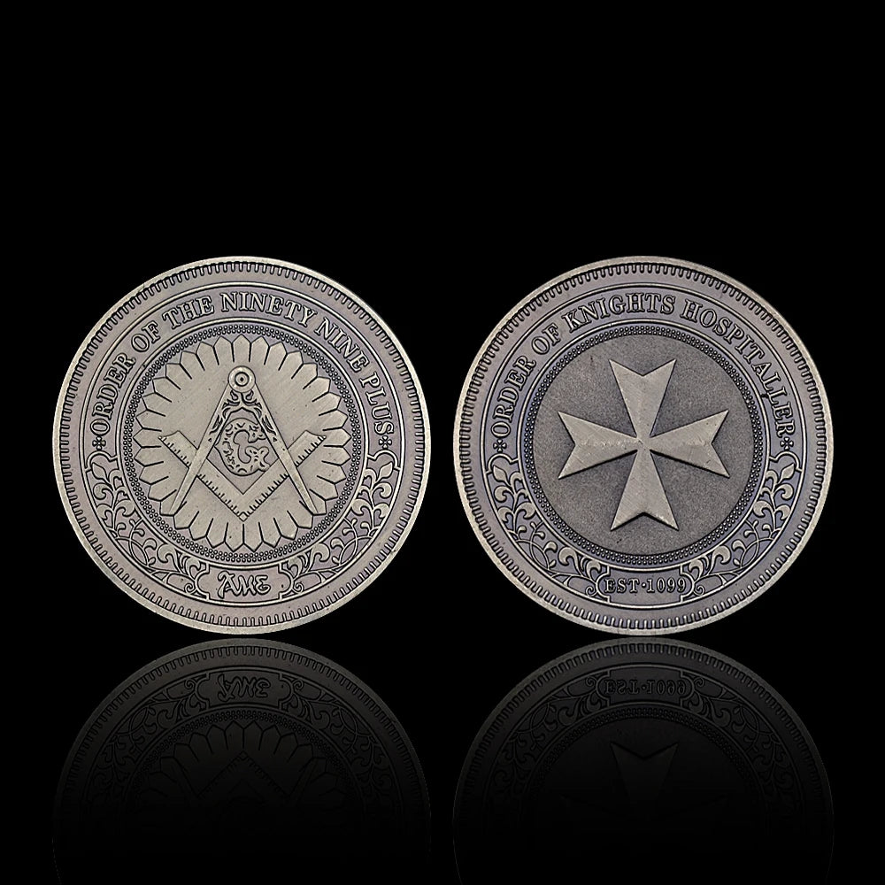 Order of Knights Hospitaller Commemorative Coin - Masonic Compass Square Emblem, Collectible Medieval Secret Society Coin