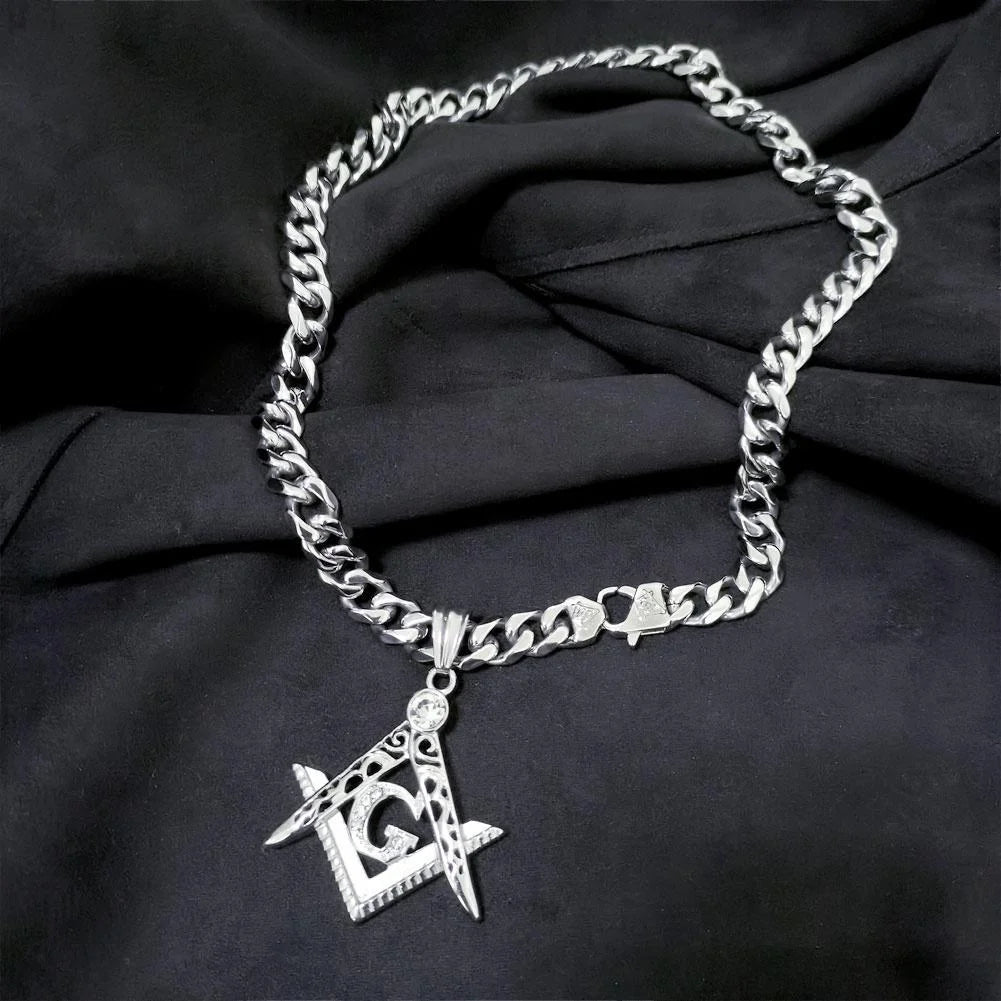 Freemasonry Masonic Mason Necklace Pendant Mens All Polished 316L Stainless Steel