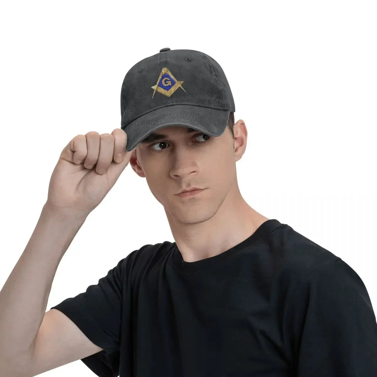 Baseball Cap Snapback Hat Punk Gold Square Compass Masonic Freemason