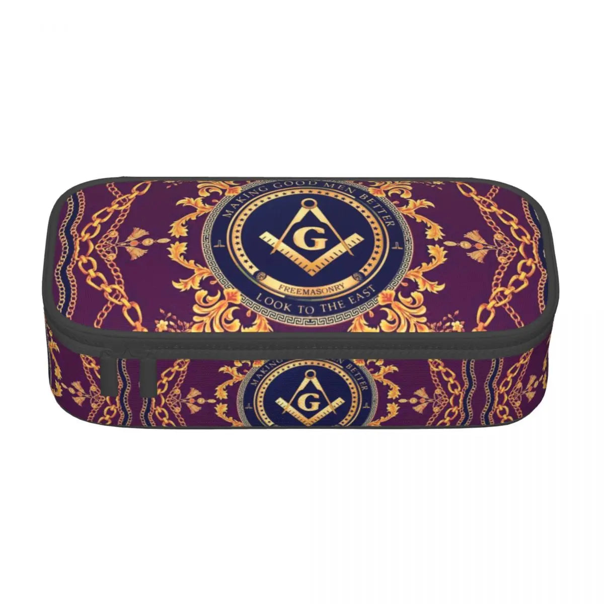 Custom Cute Gold Square Compass Masonic Freemason Pencil Cases for Freemasonry Mason Pencil Pouch School Accessories