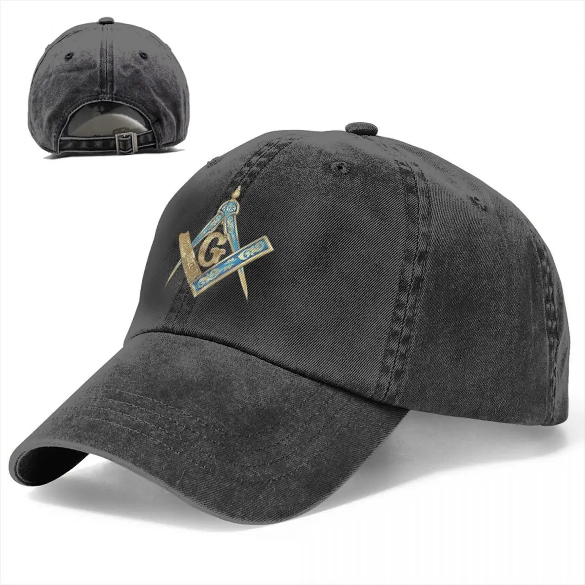 Blue Gold Baseball Caps Peaked Cap Freemason Gold Square Compass Sun Shade Hats for Men