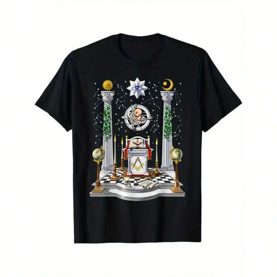 Masonic Lodge Freemason Masonic Compass  T Shirt 100% Cotton Gifts For Men Dad Husband Grandpa S XXXL Black