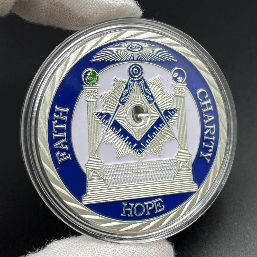 Masonic Freemason Badge Silver Coin Faith Hope Charity Badge Token Brotherhood Commemorative Coin in Capsule Souvenir