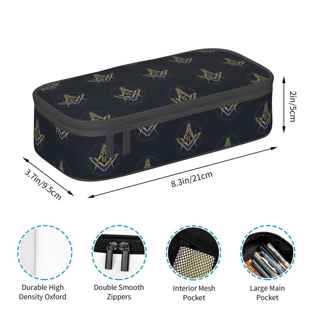 Custom Cute Gold Square Compass Masonic Freemason Pencil Cases for Freemasonry Mason Pencil Pouch School Accessories