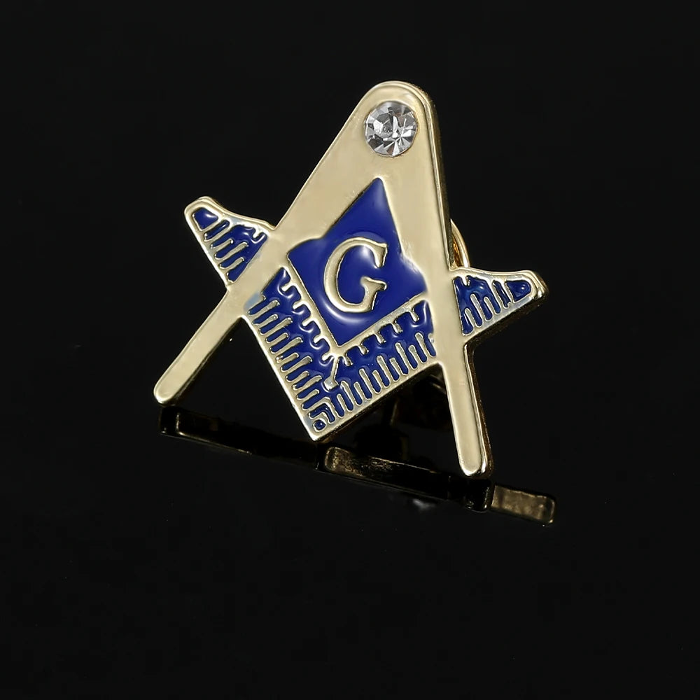 Classic Golden Masonic Symbols Enamel Pins Blue Freemason Emblem Brooches