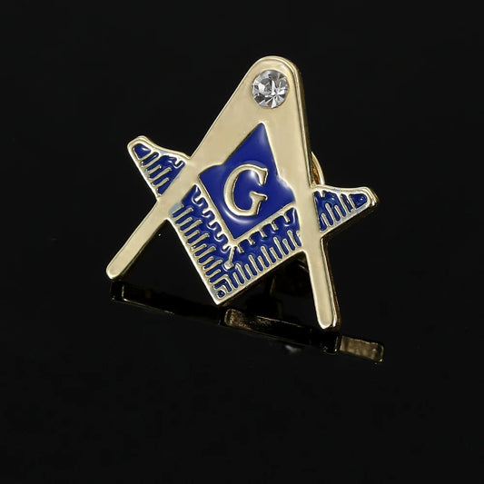 Classic Golden Masonic Symbols Enamel Pins Blue Freemason Emblem Brooches