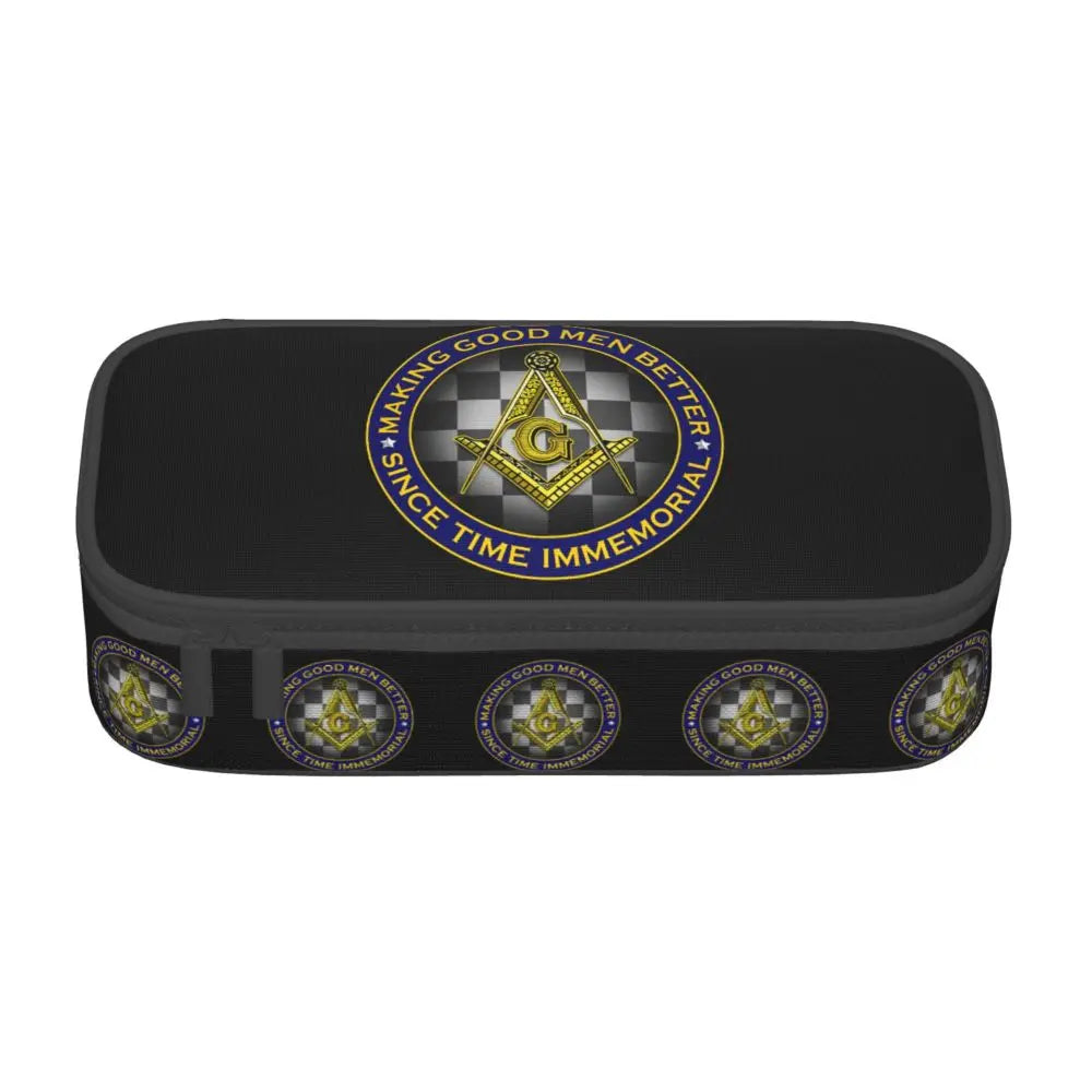 Custom Cute Gold Square Compass Masonic Freemason Pencil Cases for Freemasonry Mason Pencil Pouch School Accessories