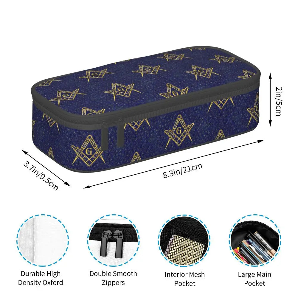 Custom Cute Gold Square Compass Masonic Freemason Pencil Cases for Freemasonry Mason Pencil Pouch School Accessories