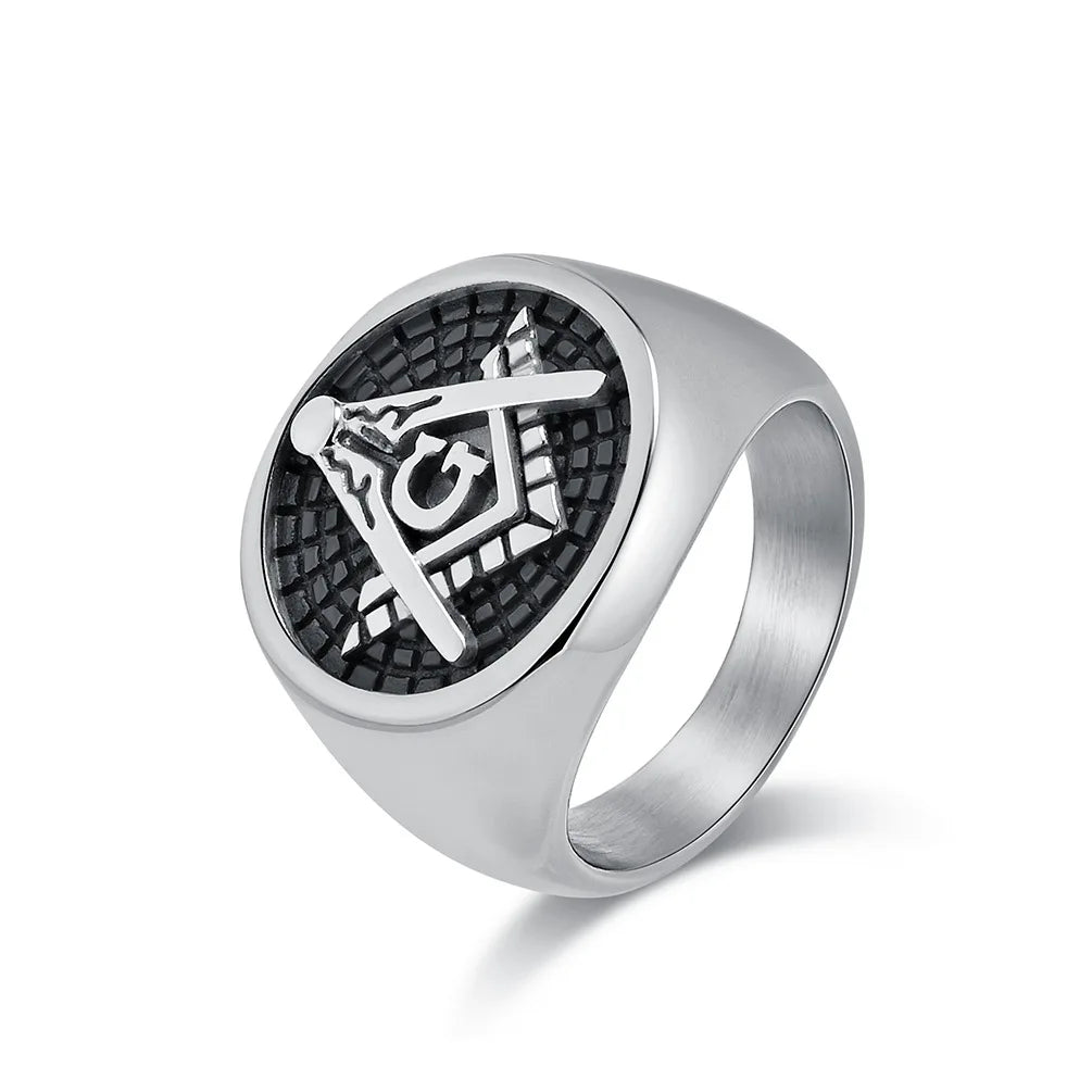 Men's Stainless Steel Vintage Masonic Freemason Rings Free and Accepted Master Masons Symbol Jewelry