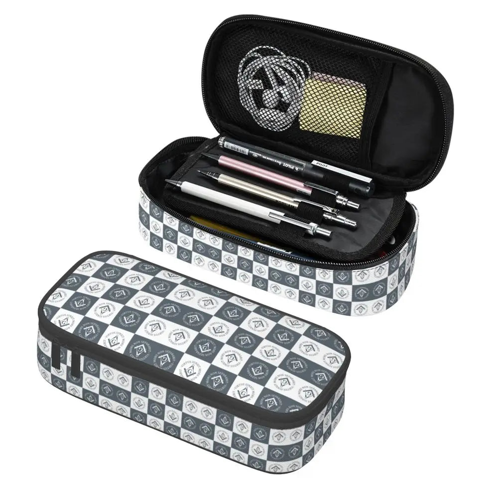 Custom Cute Gold Square Compass Masonic Freemason Pencil Cases for Freemasonry Mason Pencil Pouch School Accessories