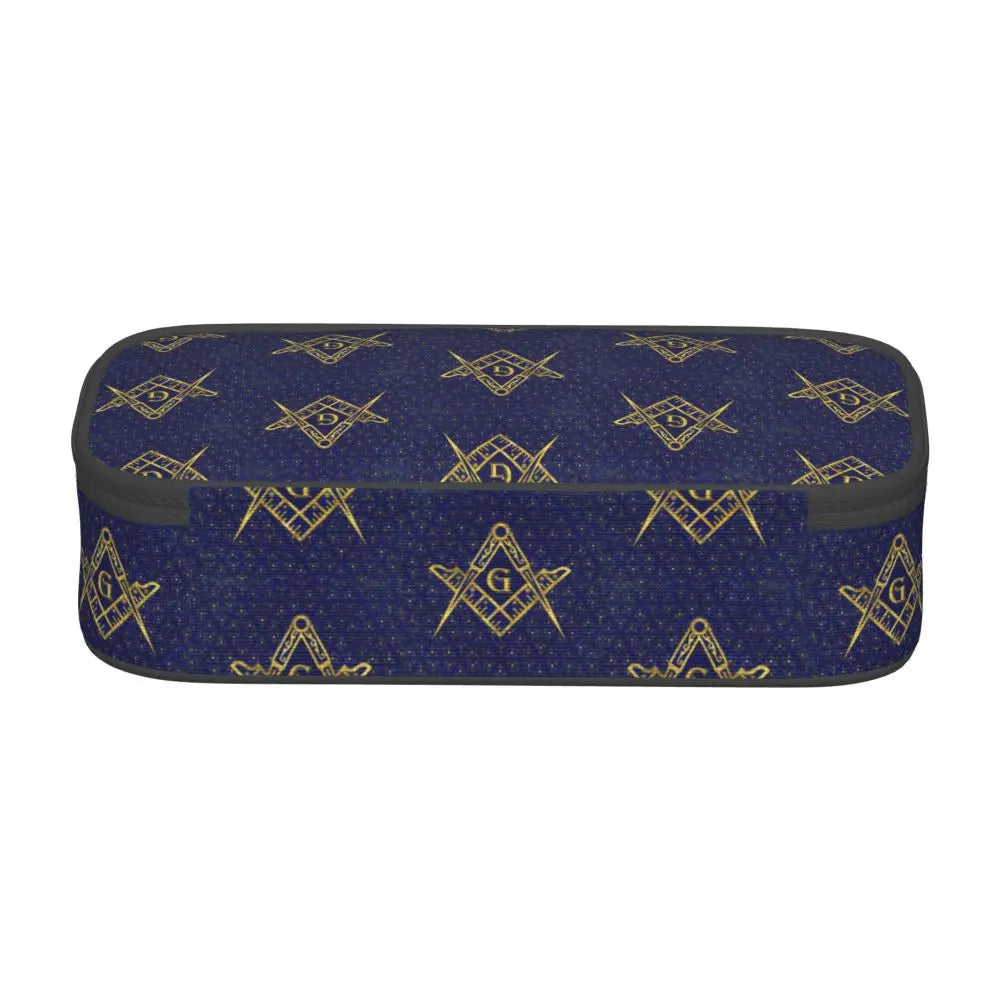 Custom Cute Gold Square Compass Masonic Freemason Pencil Cases for Freemasonry Mason Pencil Pouch School Accessories