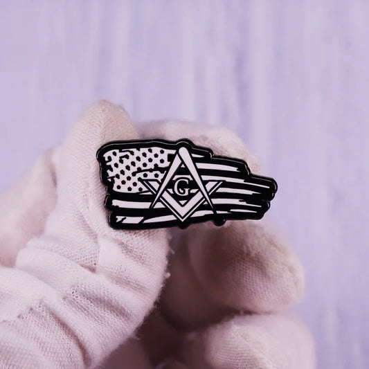 Freemason American Flag Enamel Pin Brooch USA Masonic Mason Compass Badge
