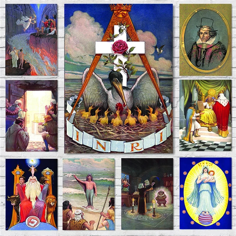 Vintage Masonic Renaissance Poster  Abstract Freemasonry Canvas Wall