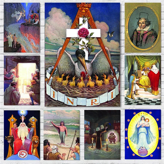 Vintage Masonic Renaissance Poster  Abstract Freemasonry Canvas Wall