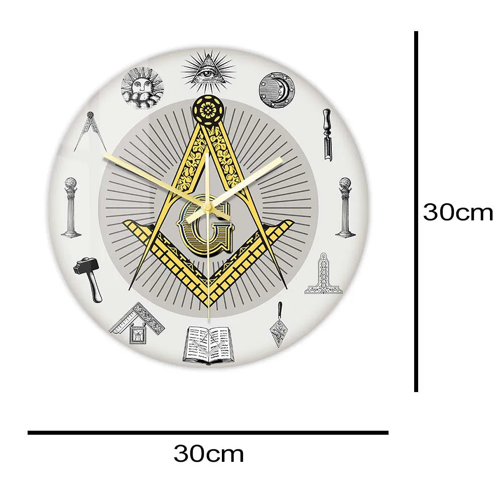 The Masonic Exchange White Square Compass Masonic Symbols Wall Clock Freemason Fancy Home Decor Clock Silent Quartz Wall Watch