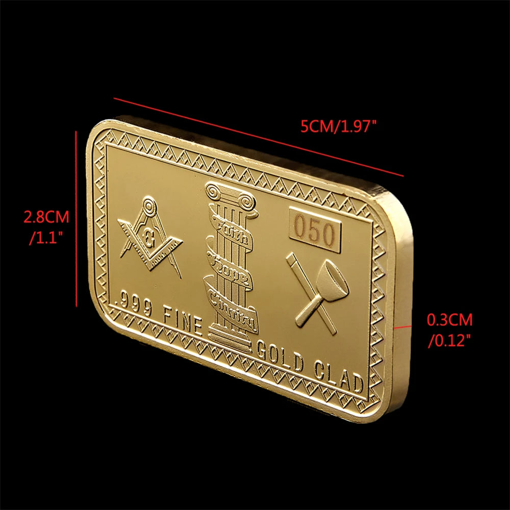 Freemasons Masonic Challenge Coin  Free and Accepted Masons Fine Gold Clad 3D Design With Case Cover