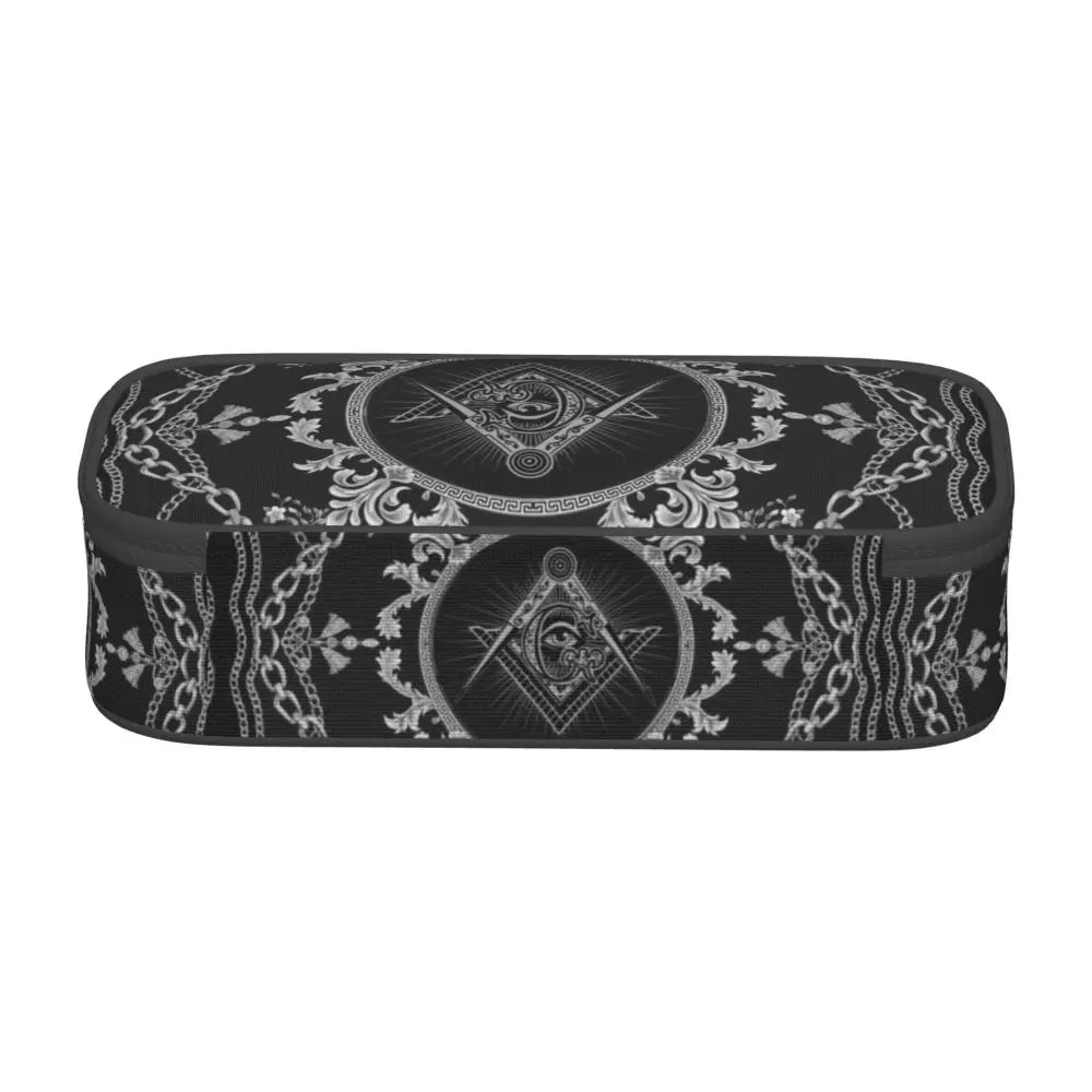 Custom Cute Gold Square Compass Masonic Freemason Pencil Cases for Freemasonry Mason Pencil Pouch School Accessories