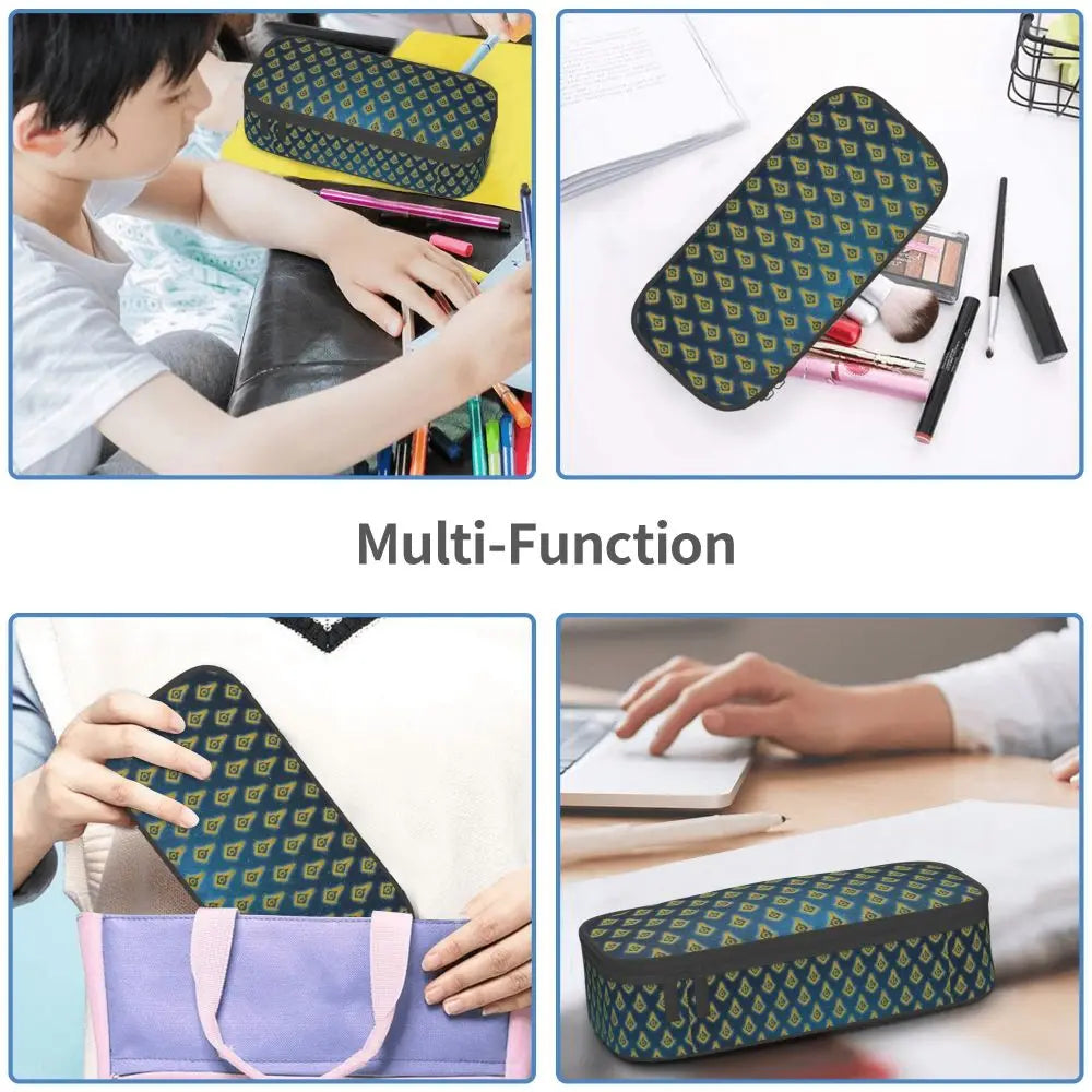 Custom Cute Gold Square Compass Masonic Freemason Pencil Cases for Freemasonry Mason Pencil Pouch School Accessories