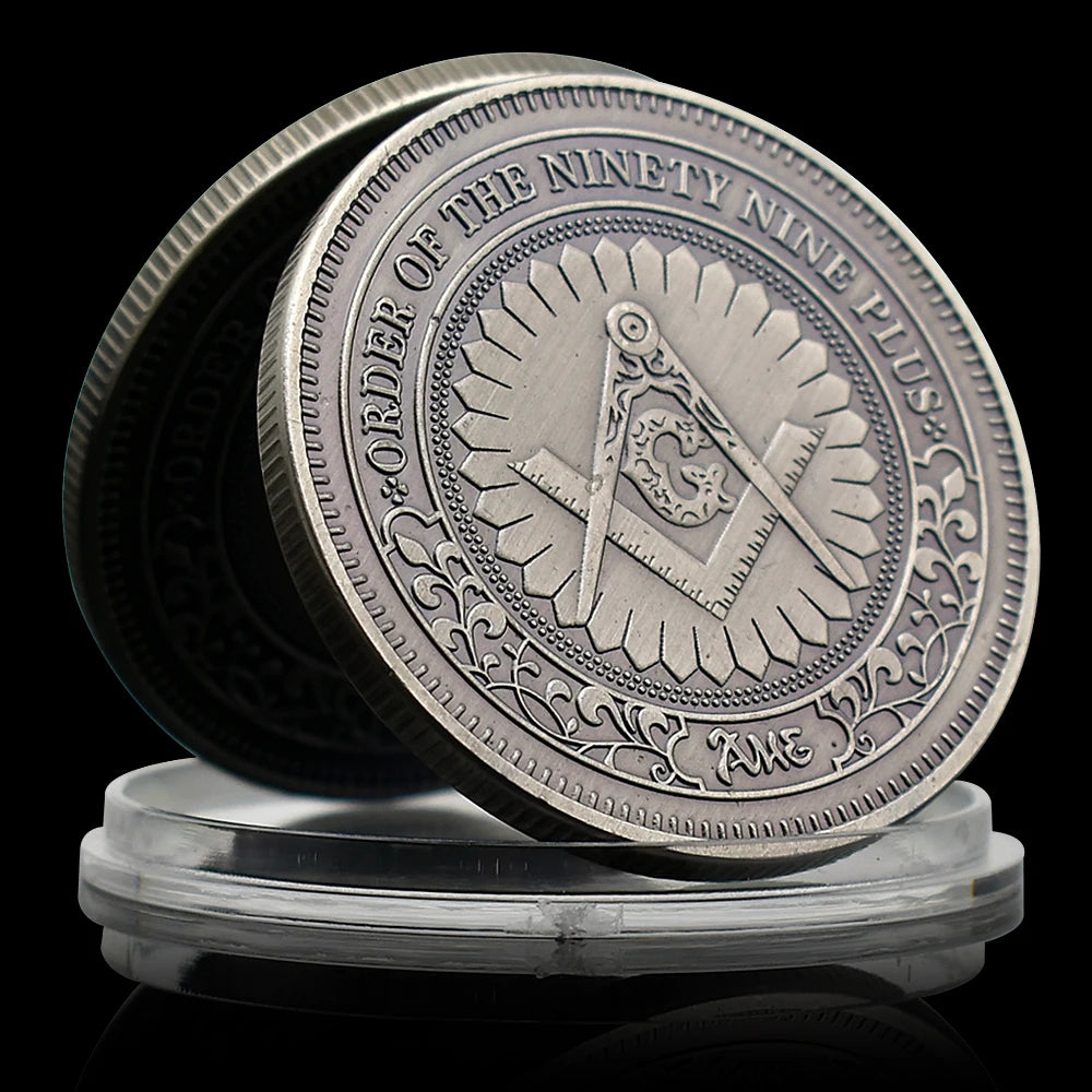 Order of Knights Hospitaller Commemorative Coin - Masonic Compass Square Emblem, Collectible Medieval Secret Society Coin
