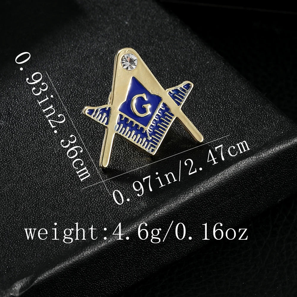 Classic Golden Masonic Symbols Enamel Pins Blue Freemason Emblem Brooches