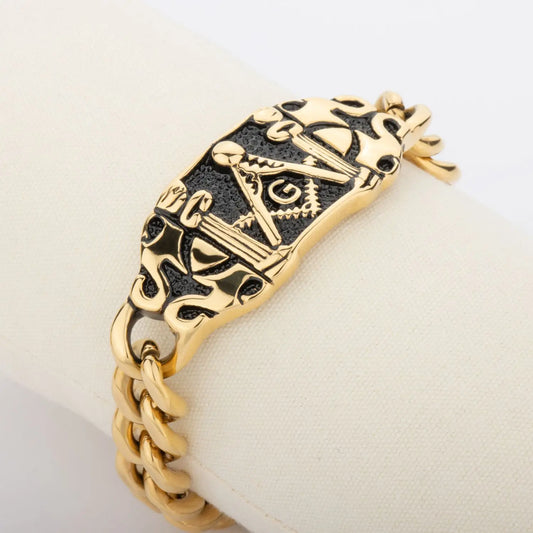 Hawson Men's Stainless Steel Masonic Bracelet Masonic Symbol Square And Compass G Design for Freemasonry Jewelry
