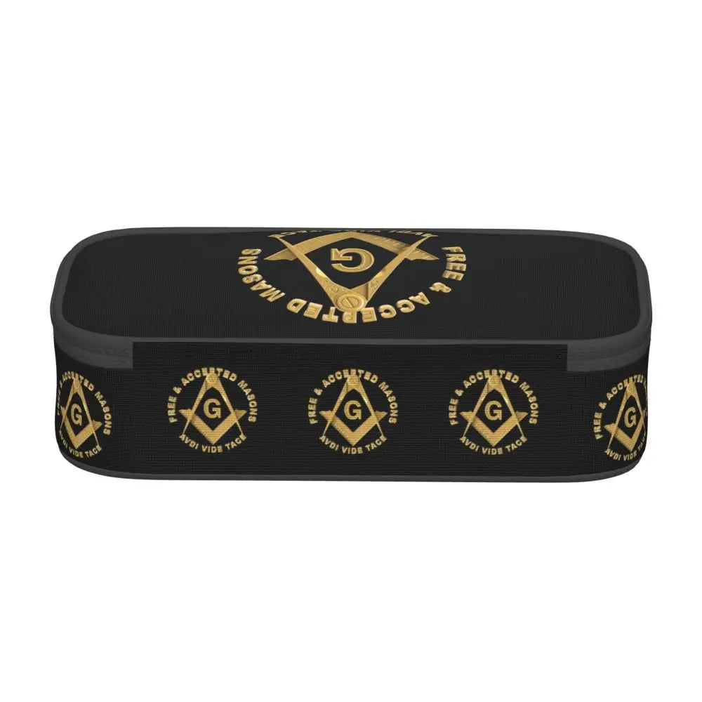 Custom Cute Gold Square Compass Masonic Freemason Pencil Cases for Freemasonry Mason Pencil Pouch School Accessories