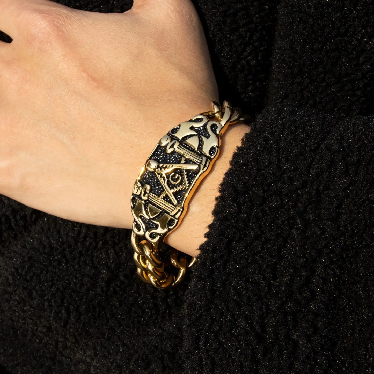 Hawson Men's Stainless Steel Masonic Bracelet Masonic Symbol Square And Compass G Design for Freemasonry Jewelry