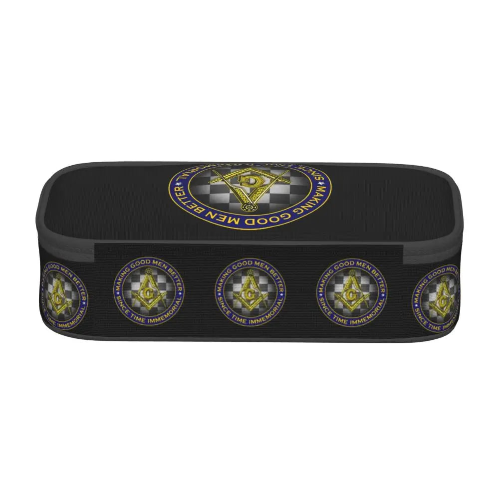 Custom Cute Gold Square Compass Masonic Freemason Pencil Cases for Freemasonry Mason Pencil Pouch School Accessories
