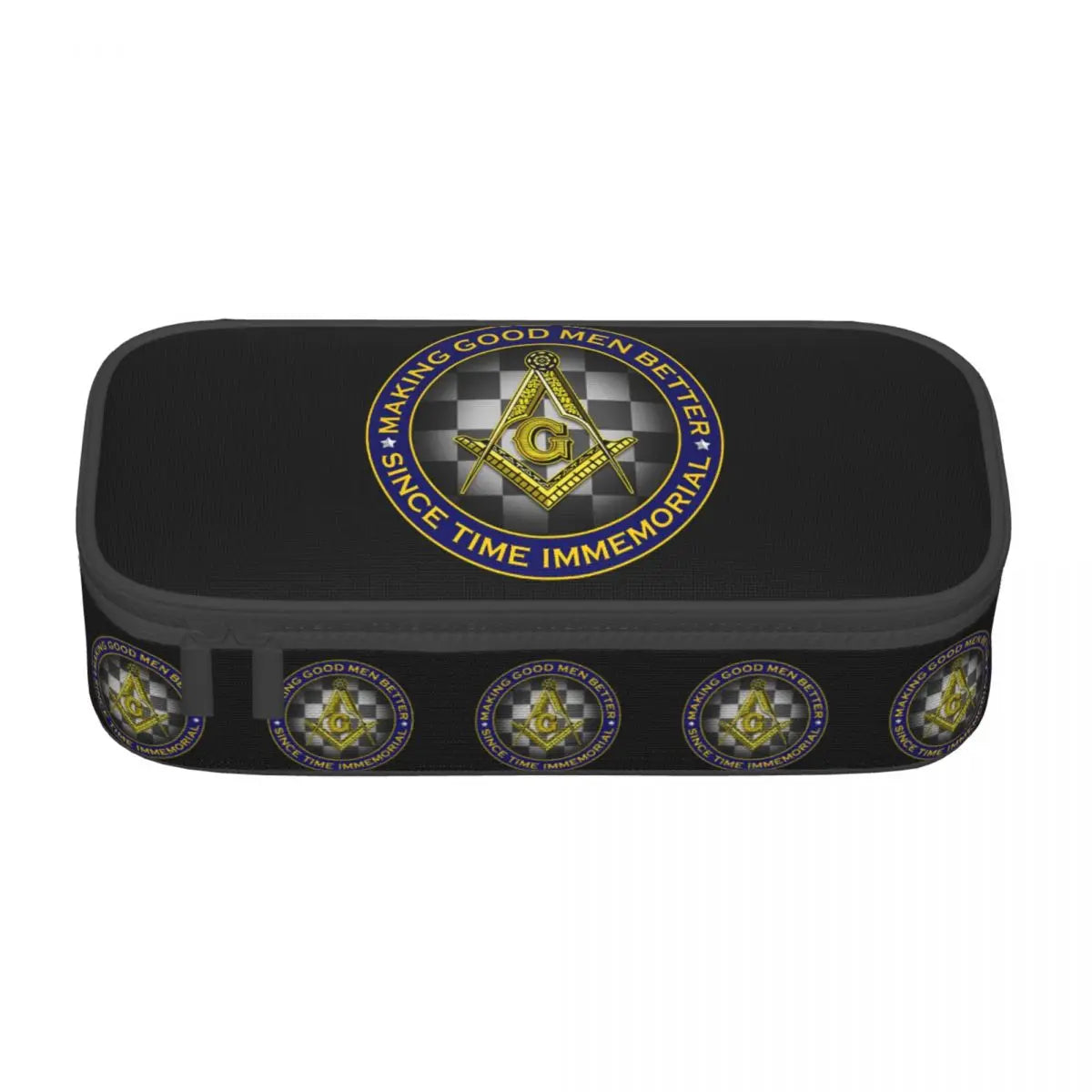 Custom Cute Gold Square Compass Masonic Freemason Pencil Cases for Freemasonry Mason Pencil Pouch School Accessories