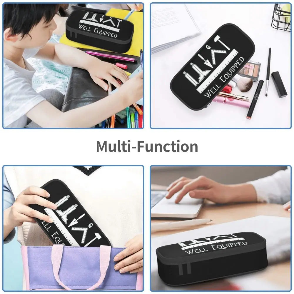 Custom Cute Gold Square Compass Masonic Freemason Pencil Cases for Freemasonry Mason Pencil Pouch School Accessories