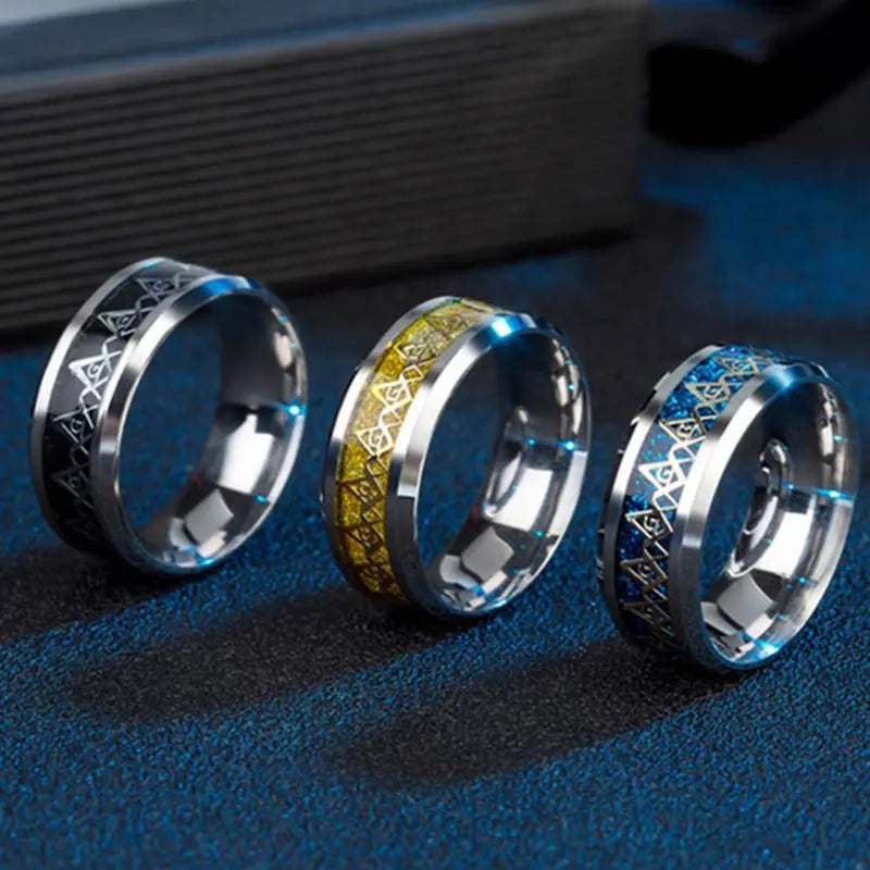 8MM Men's Stainless Steel Freemason Masonic Rings Anniversary Wedding Band