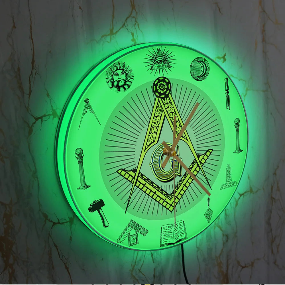 The Masonic Exchange White Square Compass Masonic Symbols Wall Clock Freemason Fancy Home Decor Clock Silent Quartz Wall Watch