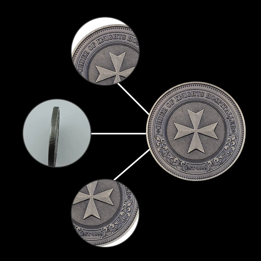 Order of Knights Hospitaller Commemorative Coin - Masonic Compass Square Emblem, Collectible Medieval Secret Society Coin