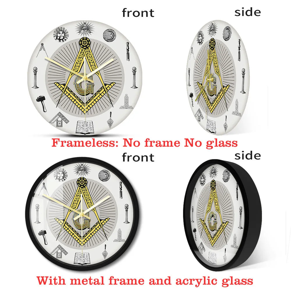 The Masonic Exchange White Square Compass Masonic Symbols Wall Clock Freemason Fancy Home Decor Clock Silent Quartz Wall Watch