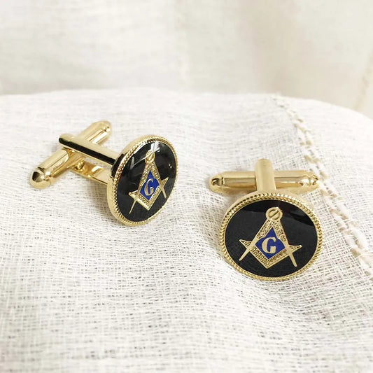 Black Round Shape Enamel Cufflinks Masonic Freemason Square and Compass Free Mason Men Enamel Cuff Links Masonry Sleeve Button