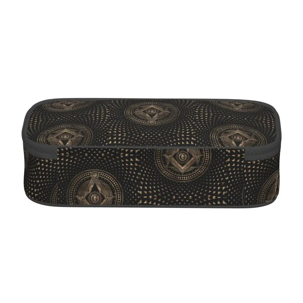 Custom Cute Gold Square Compass Masonic Freemason Pencil Cases for Freemasonry Mason Pencil Pouch School Accessories