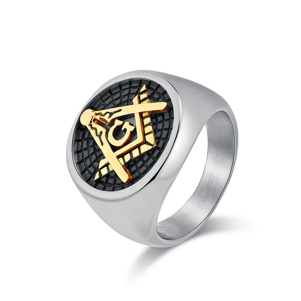 Men's Stainless Steel Vintage Masonic Freemason Rings Free and Accepted Master Masons Symbol Jewelry
