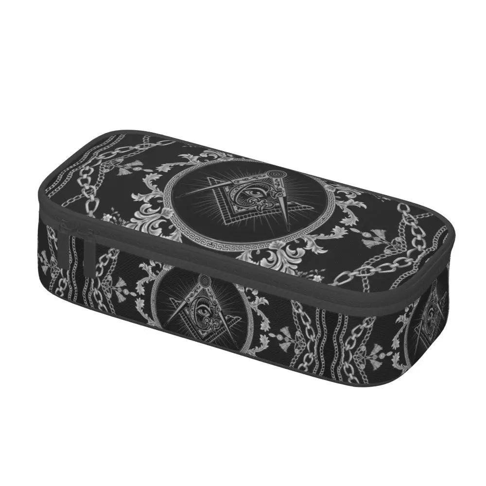 Custom Cute Gold Square Compass Masonic Freemason Pencil Cases for Freemasonry Mason Pencil Pouch School Accessories