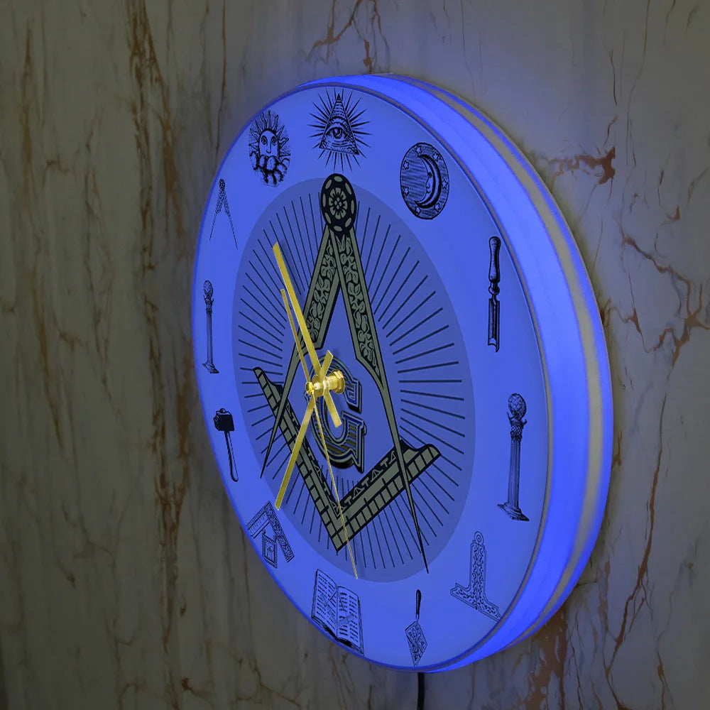 The Masonic Exchange White Square Compass Masonic Symbols Wall Clock Freemason Fancy Home Decor Clock Silent Quartz Wall Watch